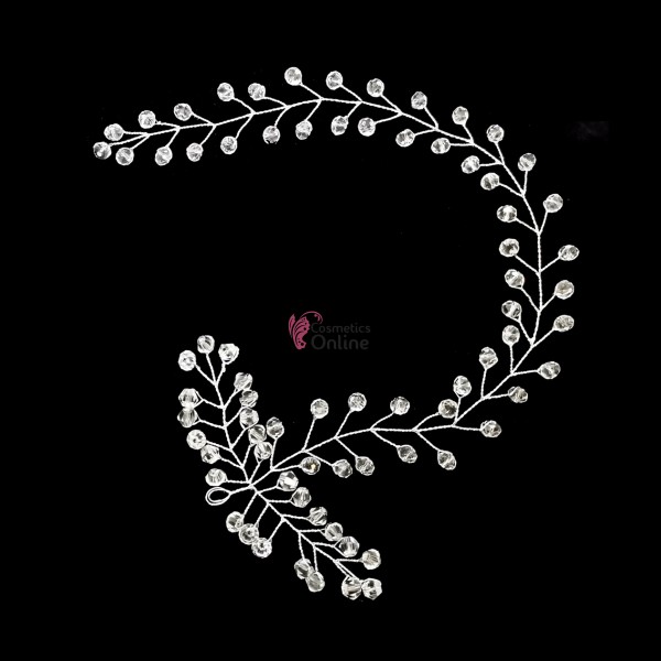 Accesoriu modern pentru decor par WED08RR Argintiu cu cristale de 30cm + 2 Agrafe